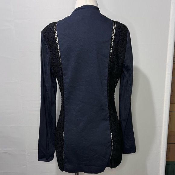 Elie Tahari Bonnie Blue Linen Blend Floral Crochet Lace Panel Blazer Size 8 - Picture 5 of 8